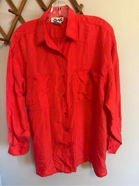Mia Silk Utility Button Down Pocket Shirt Burnt Orange Size M